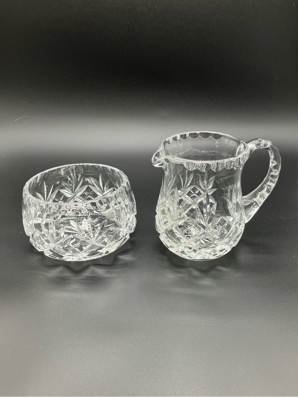 Crystal Glass Creamer and Sugar Bowl Set - Ceska - Pattern is Traditions